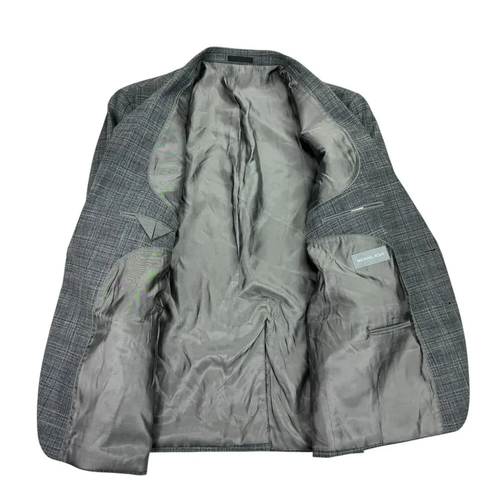 Michael Kors Mens Kent Classic Fit Stretch Windowpane Sport Coat Gray Blue 50R
